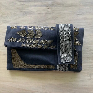 Noonday Collection canvas metal sequins chain pouch clutch